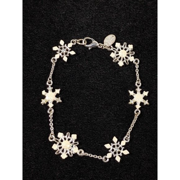 Christopher Radko Silver Tone Snowflake Chain Crystal Bracelet 7.5 inch - Picture 1 of 7